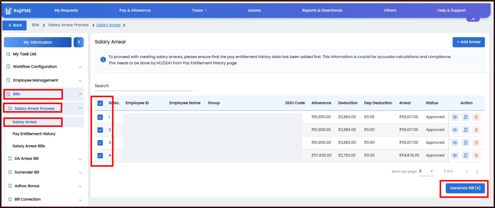 Generate Salary Arrear Bill